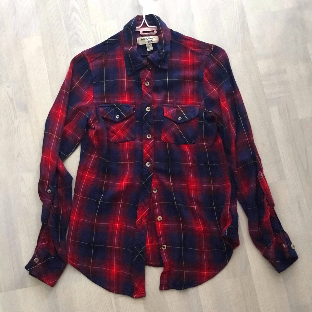 Triple Five Soul Red and Blue Plaid Lumberjack Retro Rustic Cabin Shirt